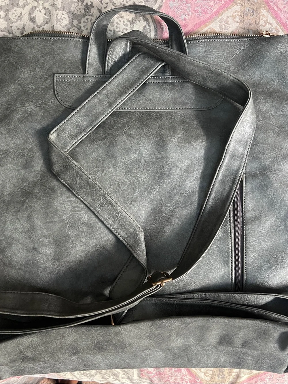 Classic  Leather-Style Backpack - Gray